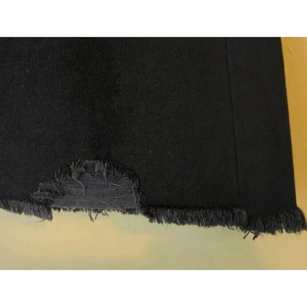 American Eagle  Womens Black Distressed Denim Button Fly Frayed Hem Mini Skirt 6